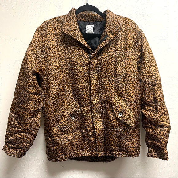 Vintage 90’s Clio Silk Cheetah Leopard Print Puffer Coat Quilted Size S - Picture 1 of 13